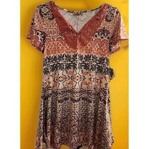 OneWorld Blouse Womens XS Boho Peasant Top Multicolor Floral Festival A97 Nwt